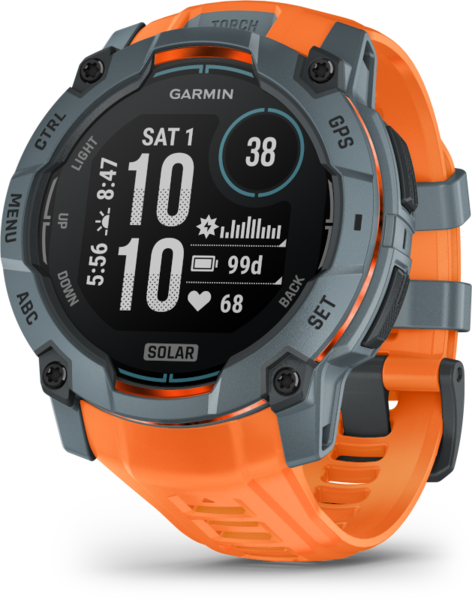 Garmin | INSTINCT 3, 50mm Solar, Szürke, narancs szíjjal (ED)